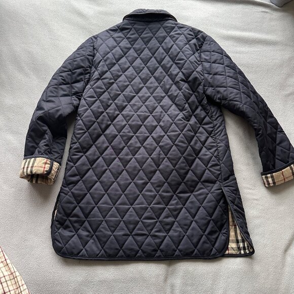 Burberry London Jacket Womens Medium Diamond Quilt Button Nova Check Lined Navy - Picture 2 of 8